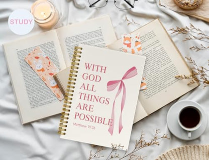 Pink Bow Notebook Bible Study Journal for Girls - color: (Pink) Matthew 19:26
