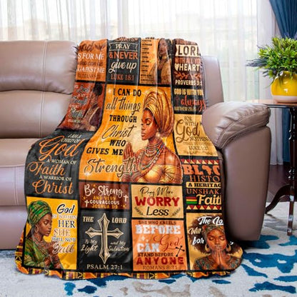 Christian Gifts for Women, African American Christian Blanket 60"x50" - color: Christian Gifts, size: 60"x50"