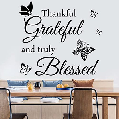 Faith Vinyl Lettering Thankful Grateful and Truly Blessed Inspirational Quote Decor for Home Decor Living Room Kitchen Office Wall Decoration