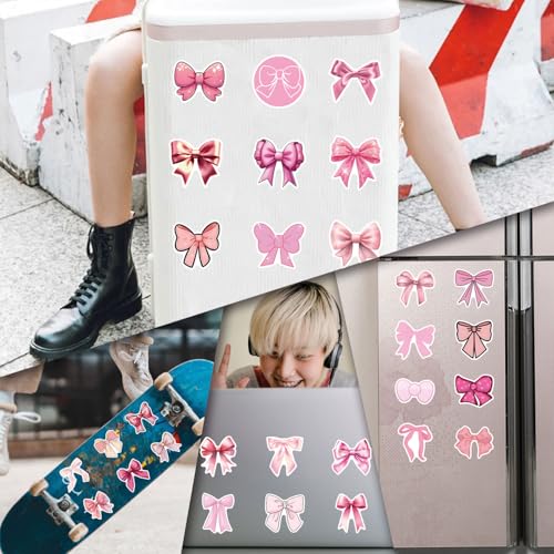 110pcs Pink Bow Sticker Pack.Cute Aesthetic Waterproof Decals for Water Bottles Notebook Laptop Scrapbook,Coquette Stickers for Girls Womens Adults Gifts - color: 110 - Pink Bows