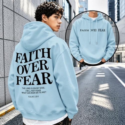Fkatuzi Christian Faith Over Fear Hoodies For Teen Jesus Hoodie God Sweatshirt Bible Verse Religious Graphic Tops - color: Light Blue, size: Large