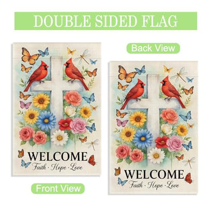 Welcome Faith Hope Love 12 x 18 Inch Cardinal Garden Flag - color: White