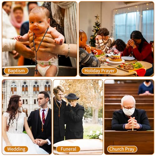 100 Set Wooden Rosaries Bulk Wood Catholic Rosary Beads for Men Women with Jesus Holy Cross First Communion Rosary with Organza Bags Religious Baptism Funeral Favors Confirmation Present