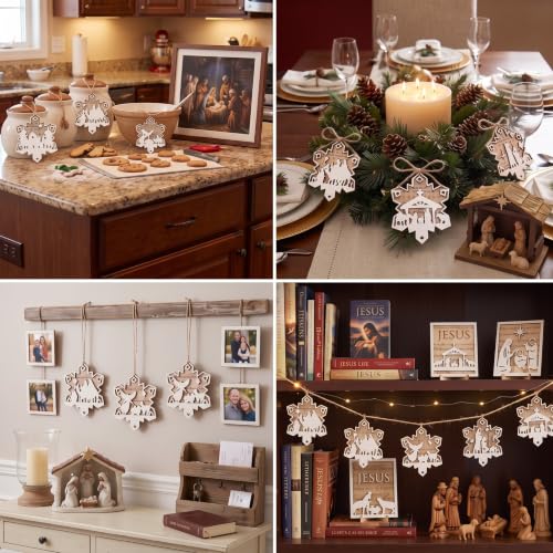 Shellwei 24 Pcs Christmas Ornament Bulk Wooden Nativity Scene Music Sheet - style: Snowflake