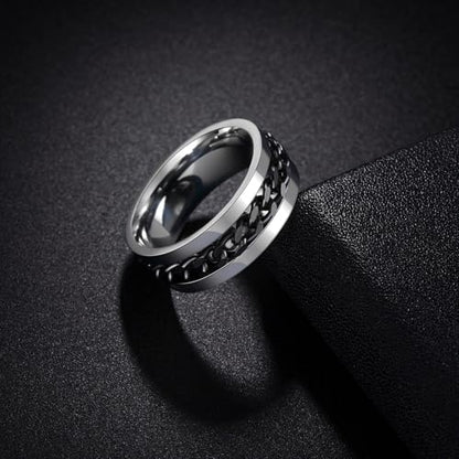 Mens Fidget Rings Anxiety Ring for Men 6mm 8mm Chain Spinner Ring Size 5-14 - color: Silver Black