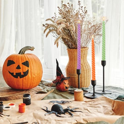 Whaline 8Pcs 10 Inch Halloween Spiral Taper Candles Black Orange Purple Green Dripless Twisted Wax Candles Long Unscented Candle Sticks for Home Party Supplies - color: Halloween