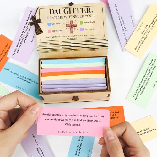 Personalized Daughter Bible Verse Box, 150 Prayer Cards, Custom Name with Keychain, Bible Verses With Wooden Box for Emotion, Inspirational Scriptures, Christian Bible Gifts for Women - color: Daughter Bible
