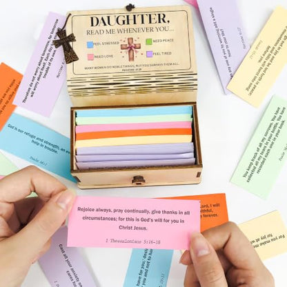 Personalized Daughter Bible Verse Box, 150 Prayer Cards, Custom Name with Keychain, Bible Verses With Wooden Box for Emotion, Inspirational Scriptures, Christian Bible Gifts for Women - color: Daughter Bible