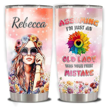 WAZONE Personalized Hippie Gypsy Soul Van Tumbler Cup 20oz 30oz Custom Name Flower Travel Mug Sayings Funny Gifts Birthday Christmas For Girl Women Friends Stainless Steel Insulated - color: Hippie