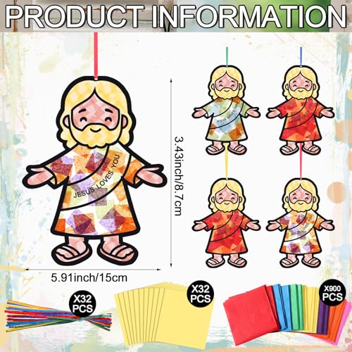 Motipuns 32 Sets Suncatcher Craft Kit with Tissue Paper, Sunday School VBS - style: Jesus