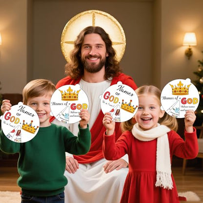 COcnny Religious Christian Craft for Kids - 24 Sets Color Your Own God’s Name Art Craft Cards, DIY Coloring God Wheel Paper Kit for Church Sunday School Home Class Bible VBS Activities - style: Names of God