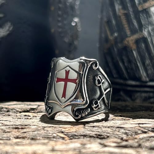 bahamut Knights Templar Cross Ring for Men Stainless Steel Vintage Crusader Amulet Religious Medieval Rings Holy Knight Jewelry Gifts