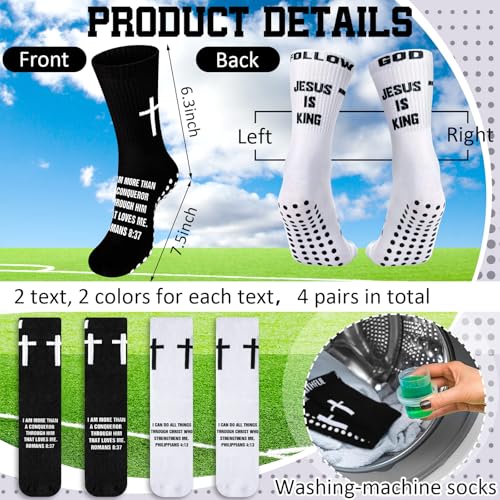 4 Pairs Cross Grip Soccer Socks, Us Size 6-12 - color: Black, White, style: Religious