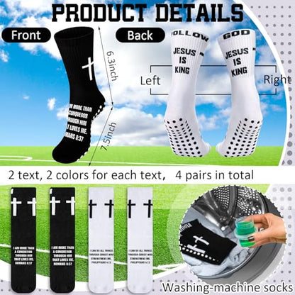 4 Pairs Cross Grip Soccer Socks, Us Size 6-12 - color: Black, White, style: Religious