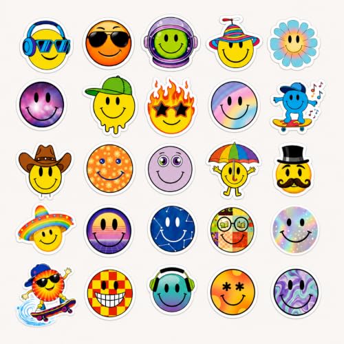 Cool Smiley Face Stickers, 50 Pcs, 2.12 Inch Waterproof for Water Bottles - color: Cool Smiley