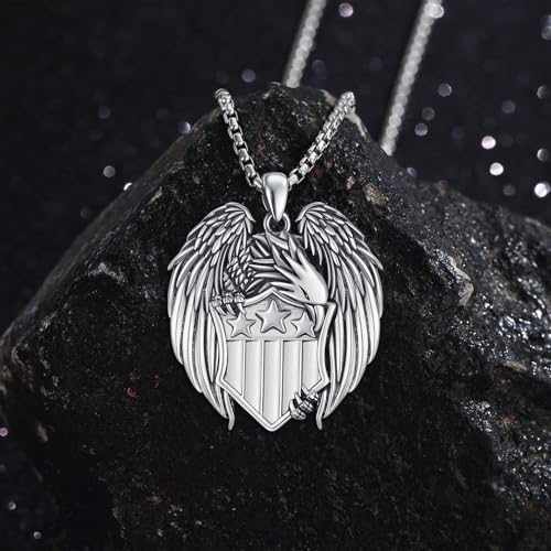 American Flag/Eagle/Star Necklace for Women 925 Sterling Silver Silver/Gold/Black American Flag Pendant 4th of July Jewelry for Wife Sister Girlfriend - color: White-4