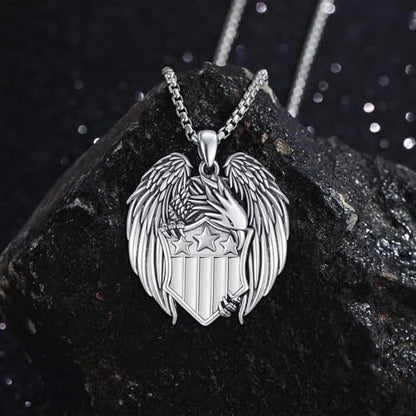 American Flag/Eagle/Star Necklace for Women 925 Sterling Silver Silver/Gold/Black American Flag Pendant 4th of July Jewelry for Wife Sister Girlfriend - color: White-4
