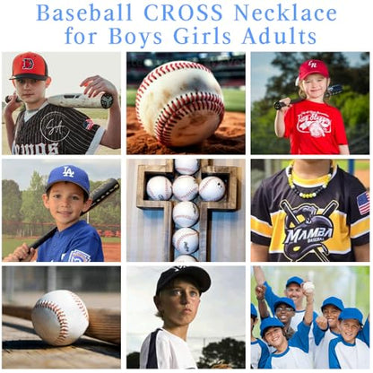 Baseball Bead Cross Necklace for Boys Kids, Elastic Rhinestone Bling Necklace Drip Gifts for Teens Players - color: Black Cross/White