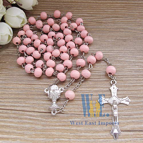 WE 12-Pack First Holy Communion Scented Rosary Favors w/Box and Bag (Pink)