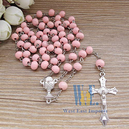 WE 12-Pack First Holy Communion Scented Rosary Favors w/Box and Bag (Pink)