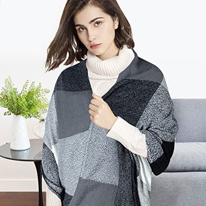 Loritta Winter Scarf for Women, Long Plaid Shawl Wraps Scarves Gifts - color: Q-dark Grey White Lattice