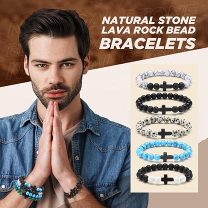 Huquary 24 Pcs Cross Beaded Bracelets, 8mm Christian Stone - color: Classic