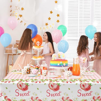 3Pcs Strawberry Plastic Tablecloth, Disposable Berry Sweet One Table Cover - color: Strawberry