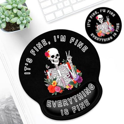 ITNRSIIET Ergonomic Mouse Pad with Wrist Support Wrist Rest Smooth Surface Non-Slip Rubber Base Comfortable Office Supplies Pain Relief, 9.8 x 9.1 inches, Flower Skull - color: Flower Skull