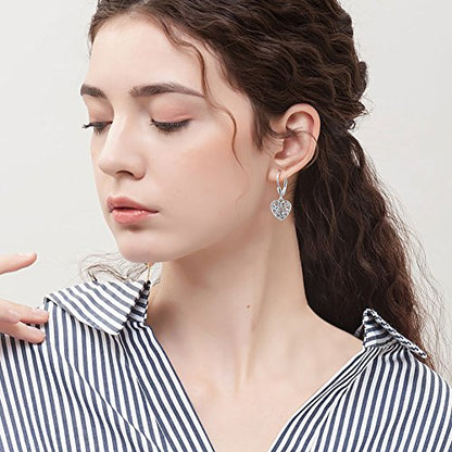 S925 Sterling Silver Heart Dangle Drop Earrings for Women Jewelry Gift - style: Heart Drop.