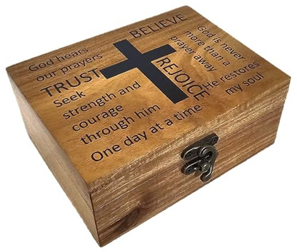 JB&C Premium Women's Rustic Brown Wooden Rosary Box, 4.75 x 5.75 x 2.5 inches, Hinged Latch, Thanksgiving Occasion, Jewelry Box - size: 5.75" x 4.75" x 2.5"