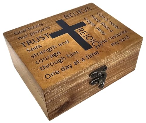 JB&C Premium Women's Rustic Brown Wooden Rosary Box, 4.75 x 5.75 x 2.5 inches, Hinged Latch, Thanksgiving Occasion, Jewelry Box - size: 5.75" x 4.75" x 2.5"