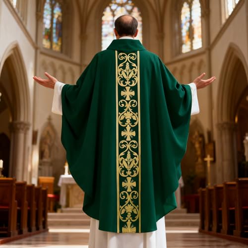 Clergy Vestments Chasuble Cross Robe Priest Cloak Church Mass - color: Green