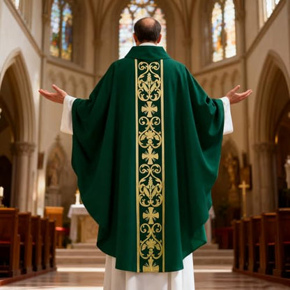 Clergy Vestments Chasuble Cross Robe Priest Cloak Church Mass - color: Green