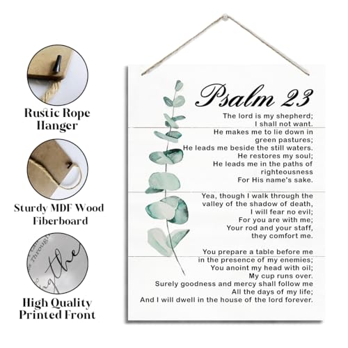 Rustic Hanging Wood Plaque - Psalm 23 Sign, Modern Farmhouse & Home Office Decor, Christian Gift & Housewarming Idea - color: Psalm 23
