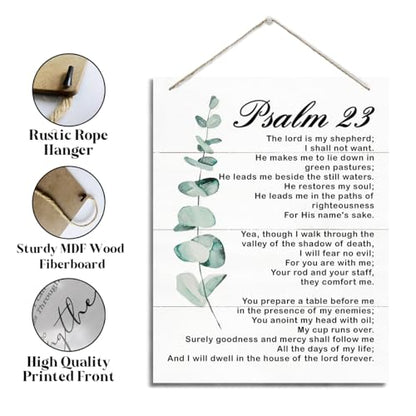 Rustic Hanging Wood Plaque - Psalm 23 Sign, Modern Farmhouse & Home Office Decor, Christian Gift & Housewarming Idea - color: Psalm 23