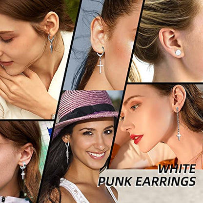 20 Pieces Men Earrings Set - Black Stainless Steel Chain Hoop Earrings Cross Moon and Star Dangle Earrings Piercing Jewelry for Men Women - color: Silver