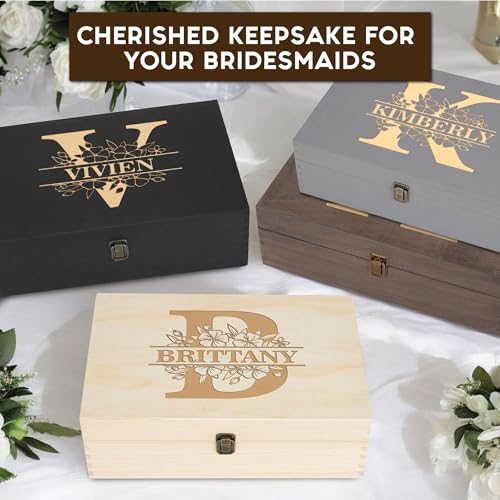 Personalized Floral Monogram Box, Engraved Bridesmaid & Maid of Honor Gift - style: 3. Monogram Designs