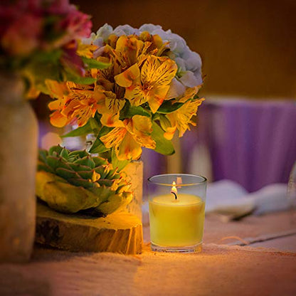 Small Citronella Candles Outdoor and Indoor Soy Wax Votive Candles for Party Dinner and Camping - 12 Hours Burn Time, Set of 12 - color: Yellow