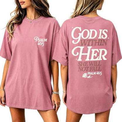 Muicy Womens Psalm 46 5 God is Within Her Christian Bible Verse Oversized T Shirt 2026 Summer - color: Blush Pink, size: Medium