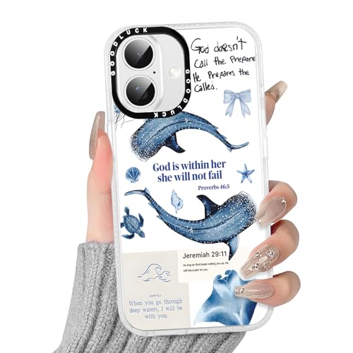 for iPhone 16 6.1'' Christian Ocean Phone Case, Trendy Whale Shark Jesus Bible Verse Summer Beach Clear Design, Soft TPU Shockproof Anti-Yellow Protective Cover for Women Girls - color: Whale Shark Bible, size: iPhone 16