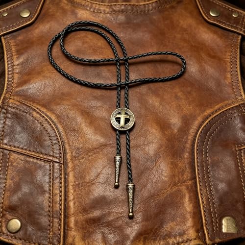 Fashionable Cross Bolo Tie Multi-Color Cross Shield Necktie - color: Retro Gold-style 3