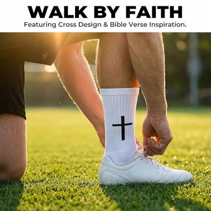 3 Pack Cross Grip Bible Verse Soccer Socks | Anti-Slip Religious Christian Sports Socks US 6-13 - color: White+black