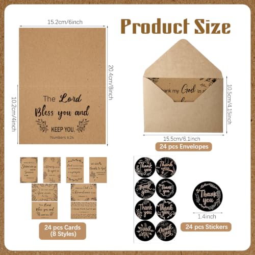 24 Pack Christian Thank You Appreciation Gift Cards, Kraft - style: Kraft