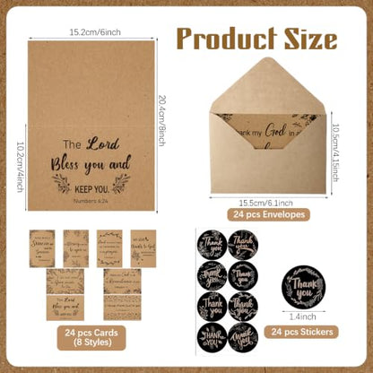 24 Pack Christian Thank You Appreciation Gift Cards, Kraft - style: Kraft