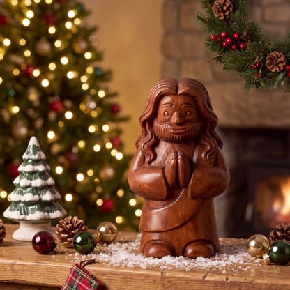 Fuutreo Wooden Mini Jesus Figurine Praying Christian Little Jesus Statue