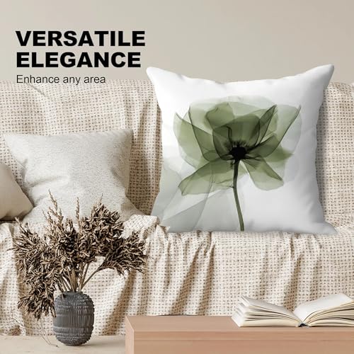 Sage Green Floral Pillow Covers 18x18, Green Spring Flower Decorative Throw Pillow Covers for Home Living Room Bedroom Sofa Couch - color: Sage Green Floral