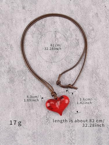 Leather Necklace for Women Long Boho Pendant Hippie Choker Necklace Bohemian Layered Leather Rope Wooden Jewelry Gifts - style: Red Heart Necklace