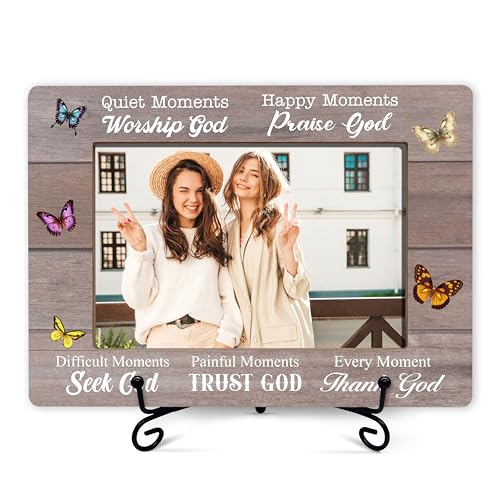 Christian Picture Frame For Women, Inspirational Gifts For Christmas Birthday Thanksgiving, Quite Moments Worship God Bible Verses Butterfly Photo Frame, Religious Gifts For Friends Girls Coworker -50