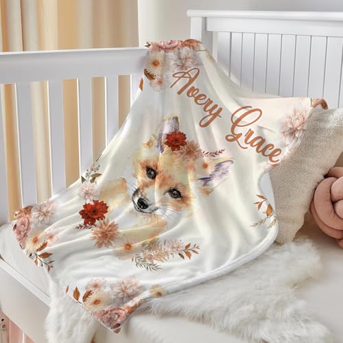 Personalized Baby Fox Blanket for Girls with Name - color: Fox