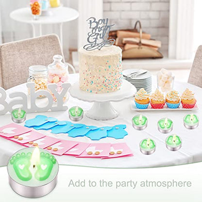 Treela 20 Sets Baby Shower Favor Green Tea Light Candles Organza Bag Cards - color: Green